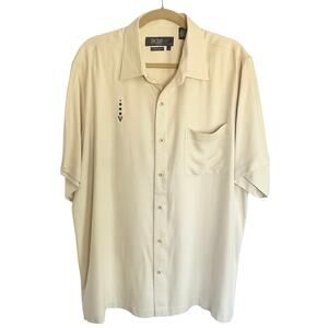 Nat Nast 100% Silk Button Up Bowling Shirt American Fit Mens Size L Short Sleeve